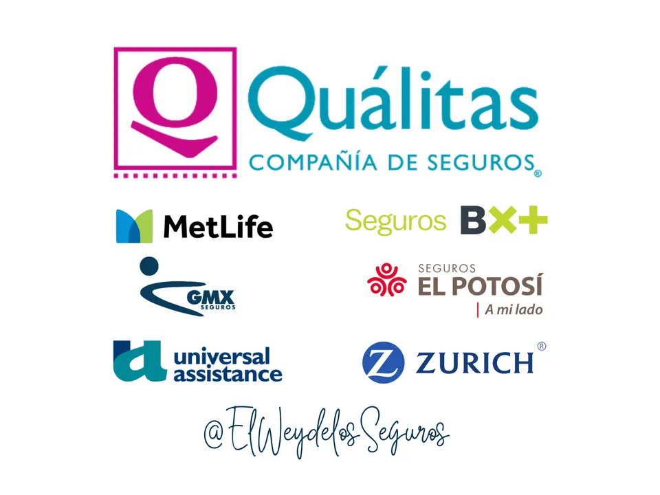 Logotipos de Quálitas, MetLife, Seguros Bx+, GMX, El Potosí, Universal Assistance y Zurich